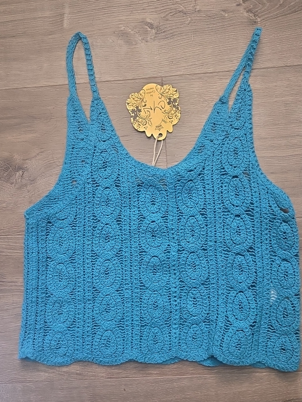 Teal Blue Crochet Tank Top - Lightweight Women's Summer Knit NWT Size S/M